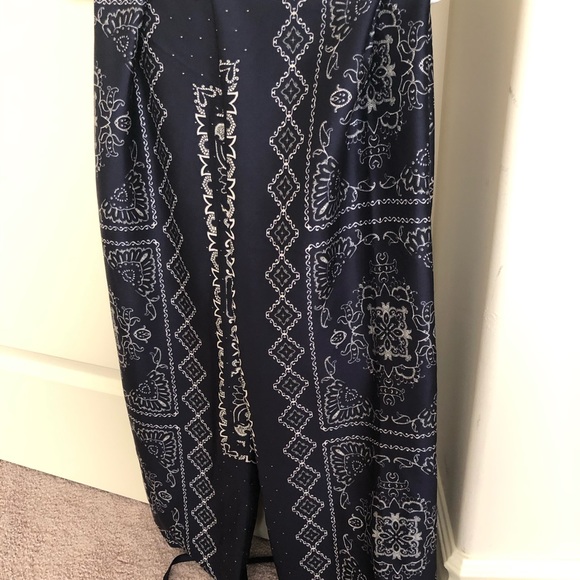 Zara Wide Leg Print Silky Navy Pants XS NWT - Picture 3 of 3